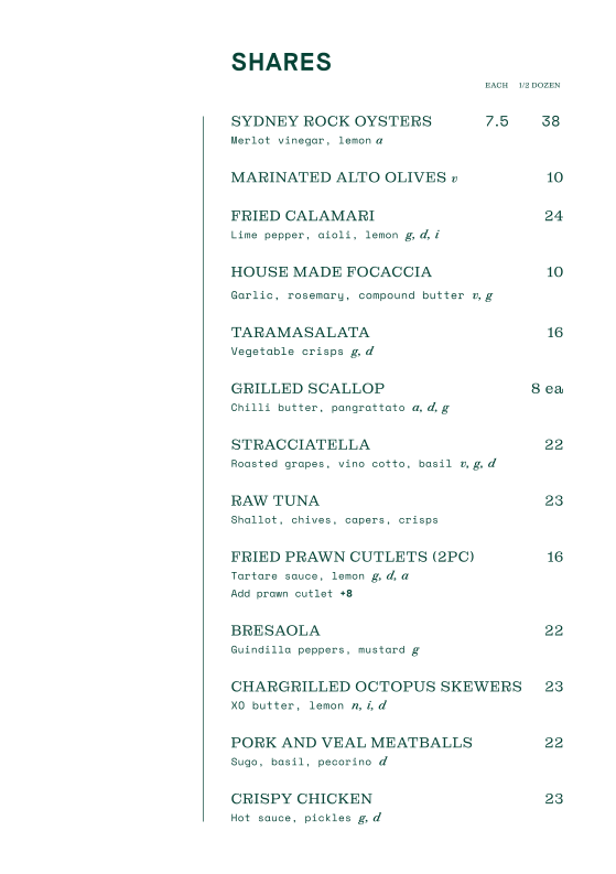Menu, Sackville Hotel