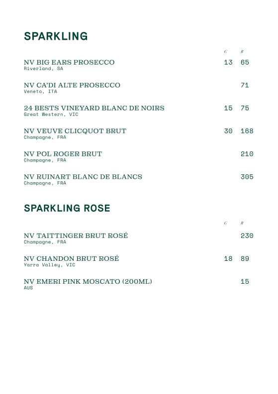 Menu, Sackville Hotel