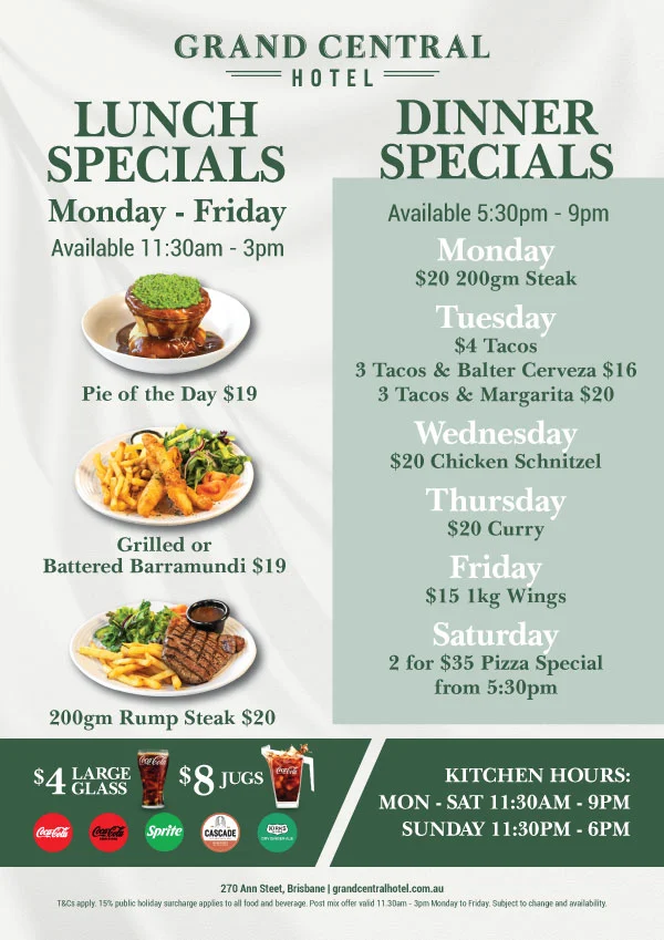Menu, Grand Central Hotel