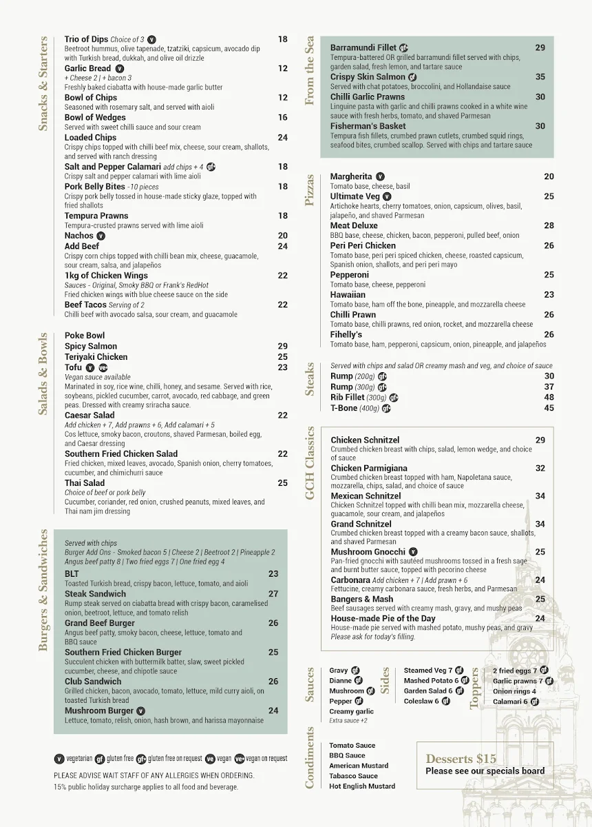 Menu, Grand Central Hotel