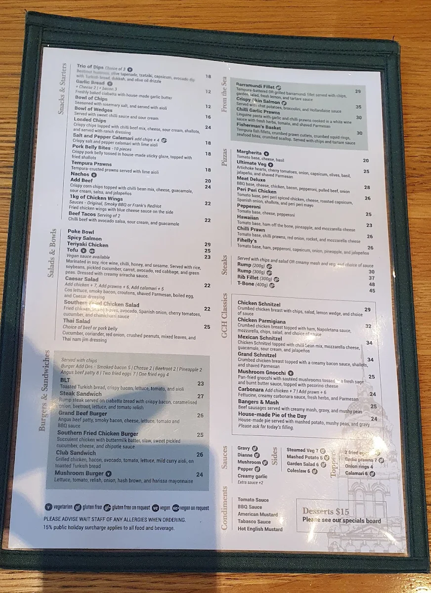 Menu, Grand Central Hotel