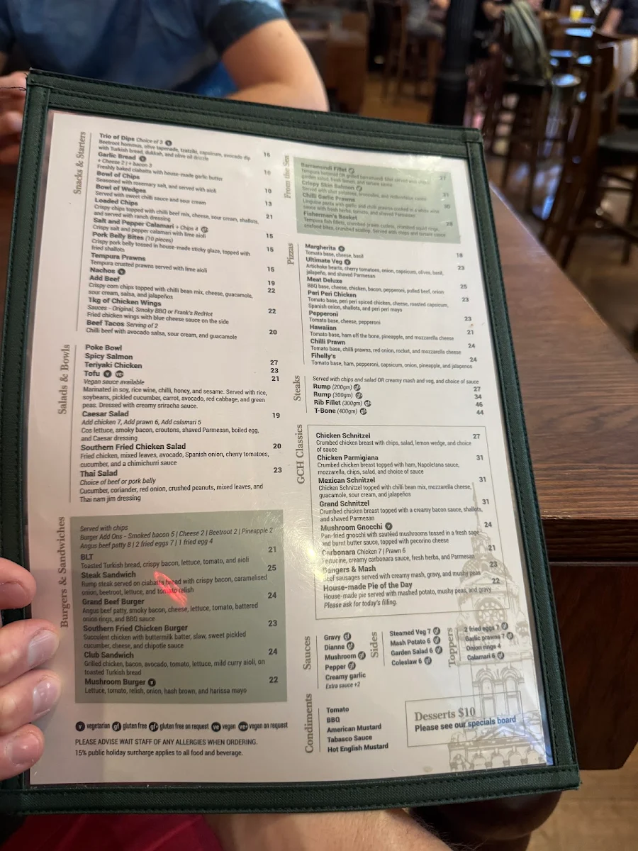 Menu, Grand Central Hotel