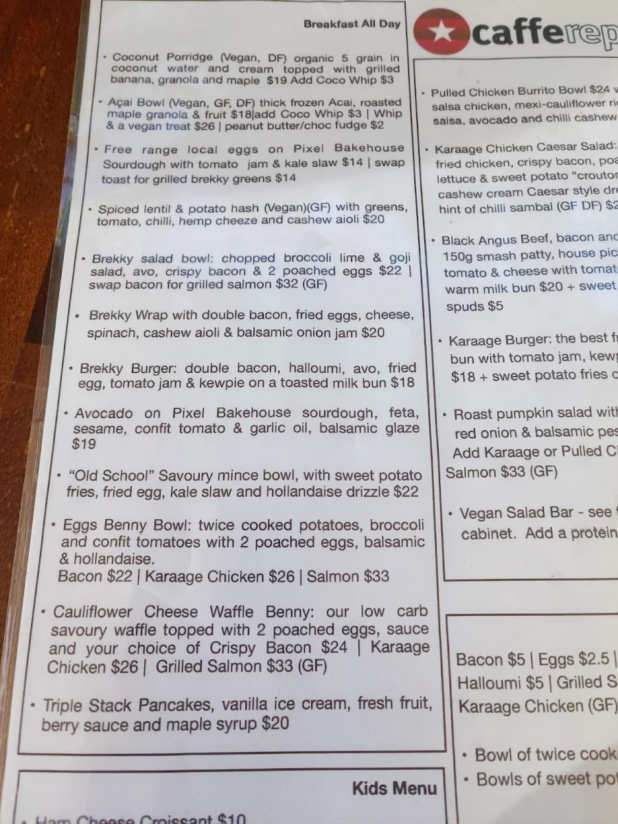 Menu, Caffe Republic