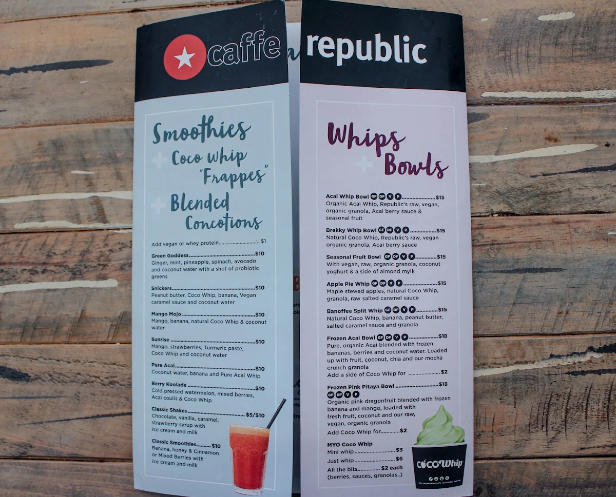 Menu, Caffe Republic