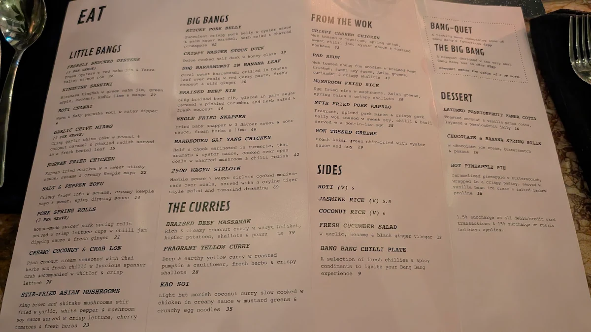 Menu, Bang Bang Noosa