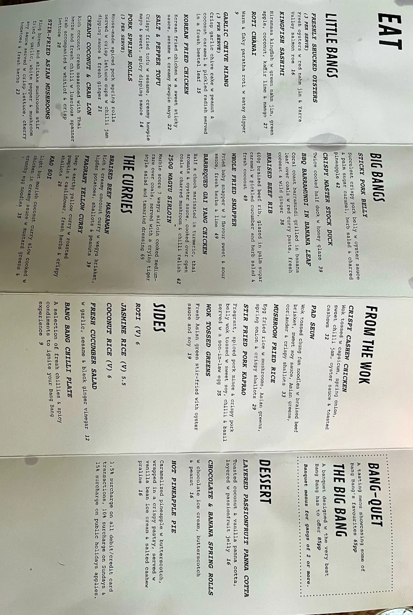 Menu, Bang Bang Noosa