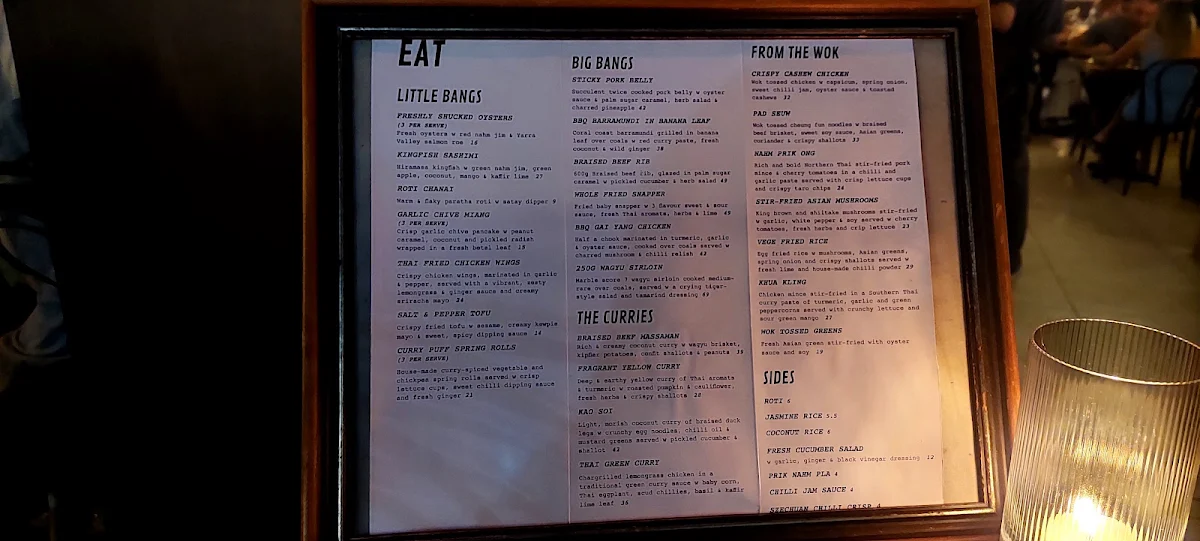 Menu, Bang Bang Noosa