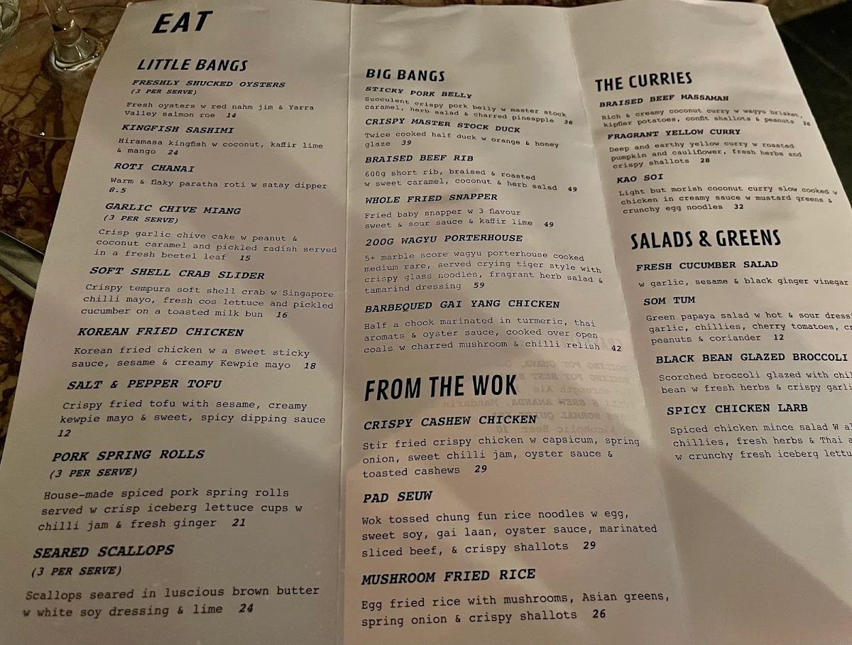 Menu, Bang Bang Noosa