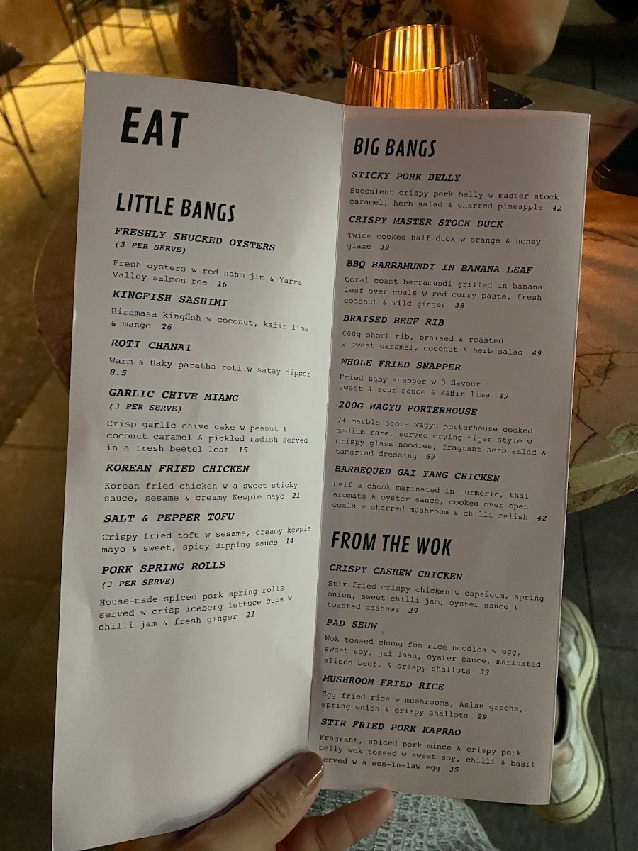 Menu, Bang Bang Noosa