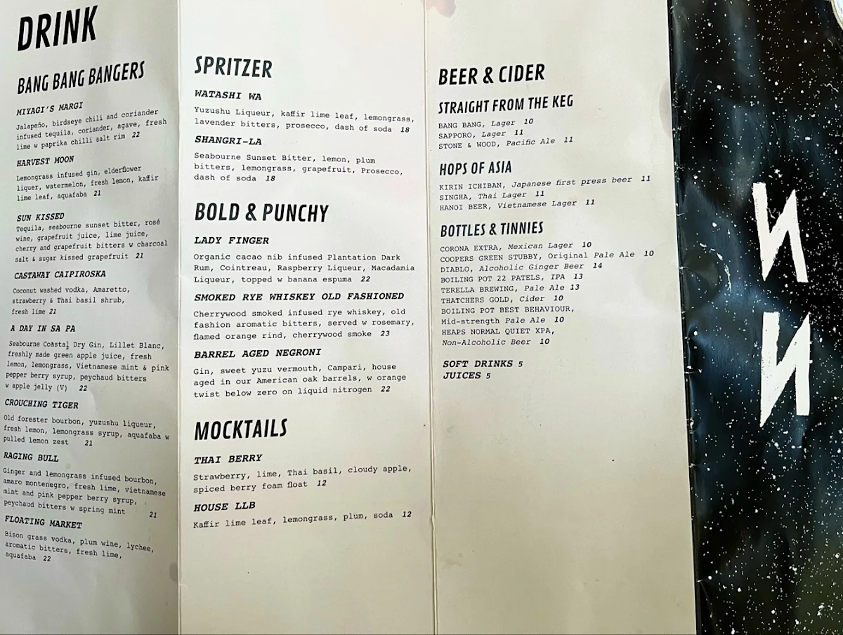 Menu, Bang Bang Noosa