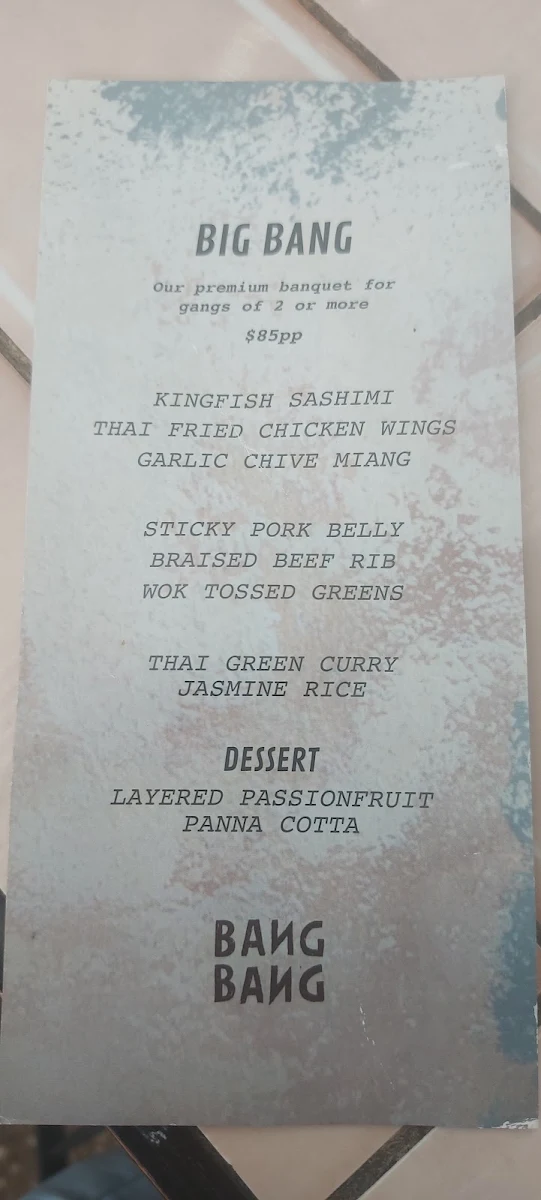 Menu, Bang Bang Noosa