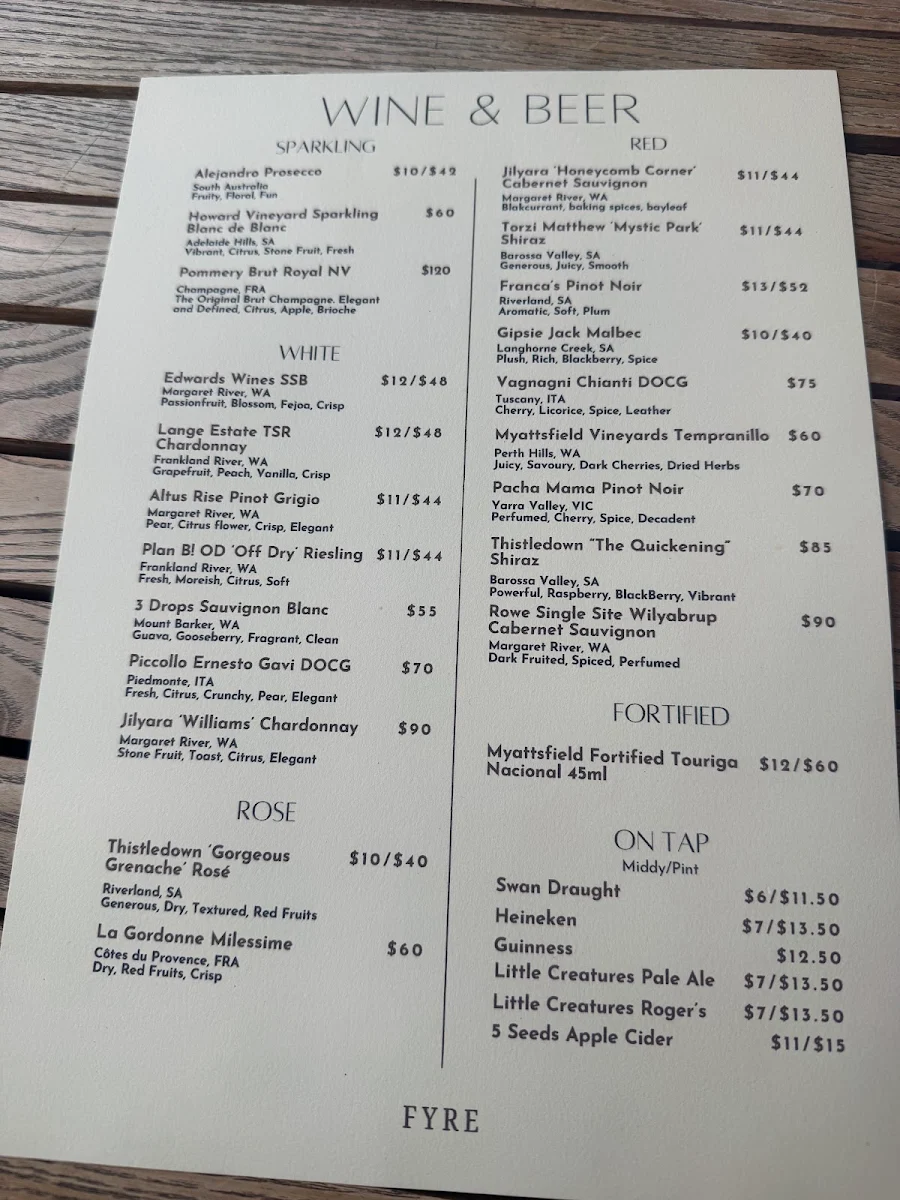 Menu, FYRE