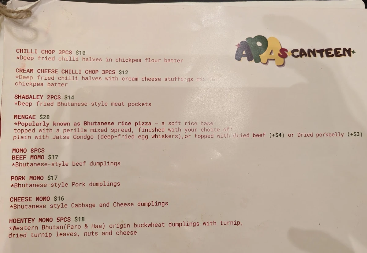 Menu, Apas Canteen