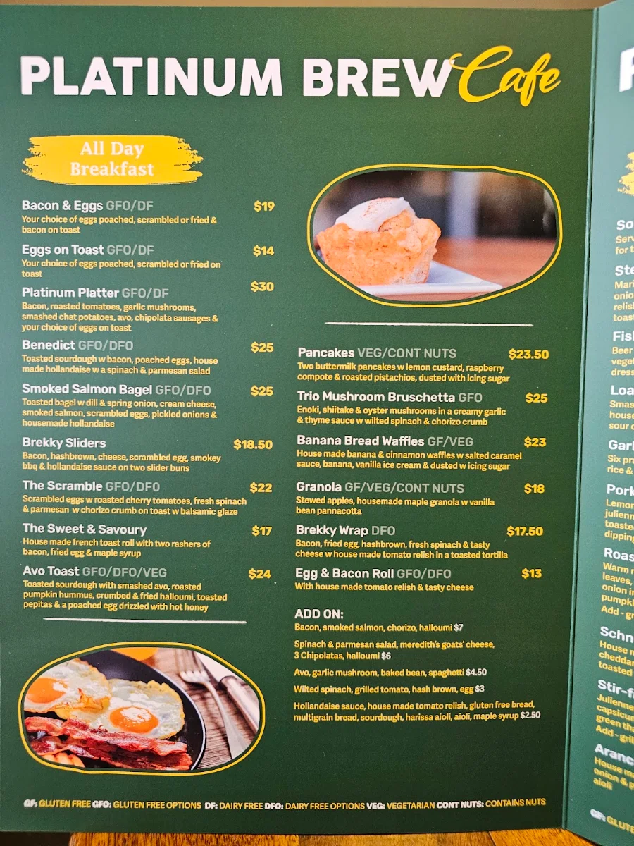 Menu, Platinum Brew Cafe