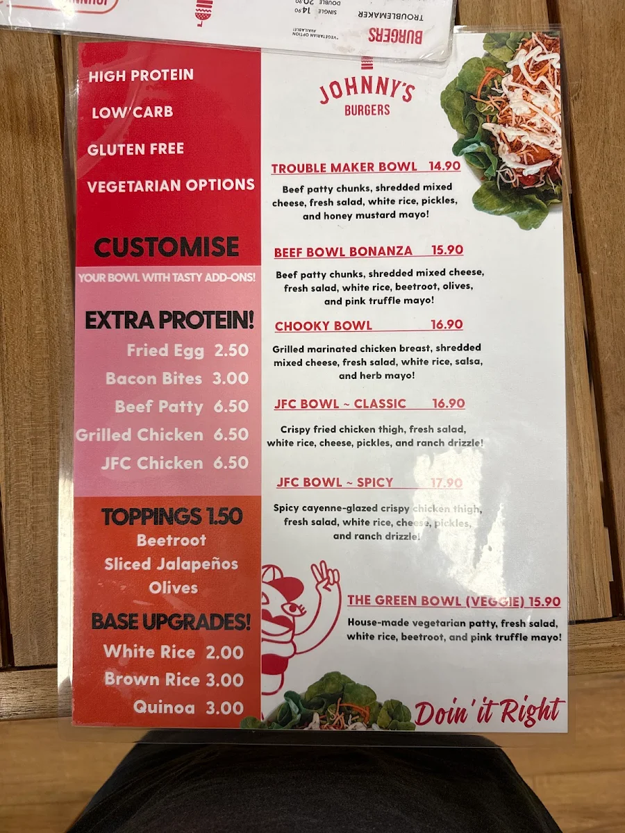 Menu, Johnny's Burger's Canning Vale
