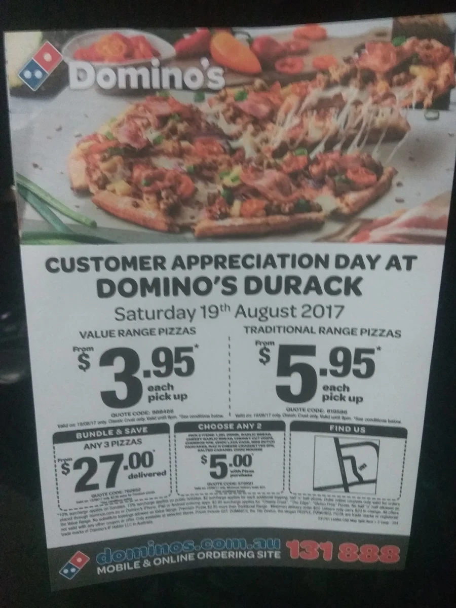 Menu, Domino's Pizza Durack QLD