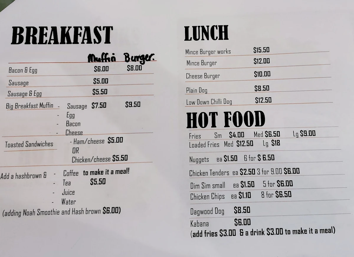 Menu, Paradise Snack Shack