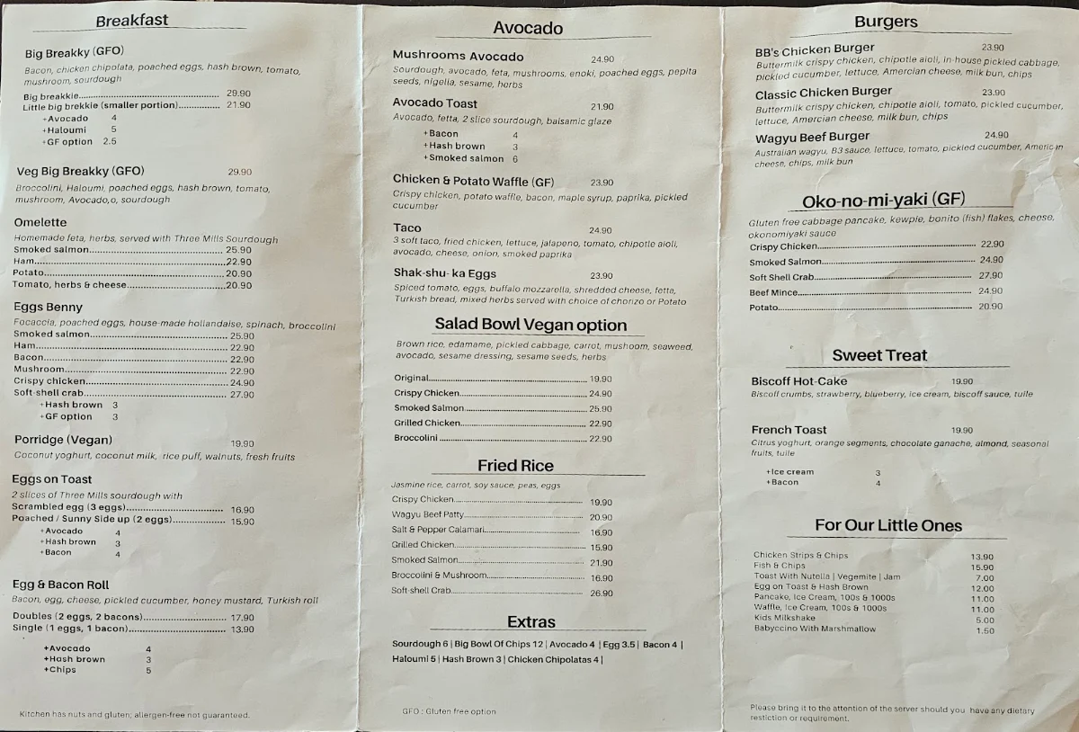 Menu, Bunny Beans Cafe - Kippax
