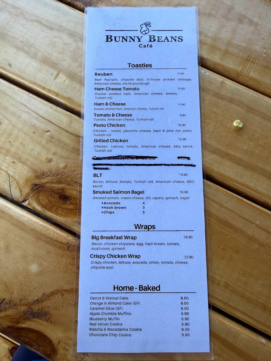 Menu, Bunny Beans Cafe - Kippax