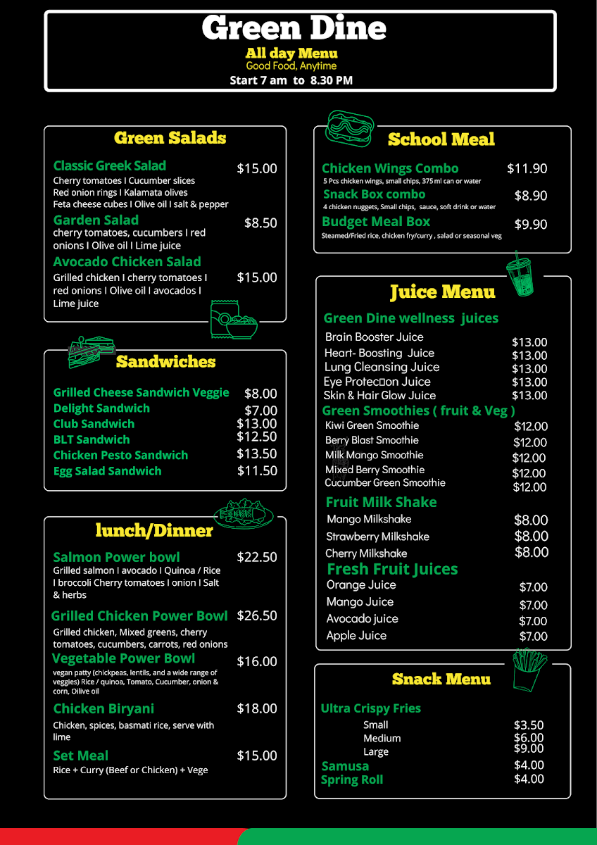 Menu, GREEN DINE- Cafe & Grill