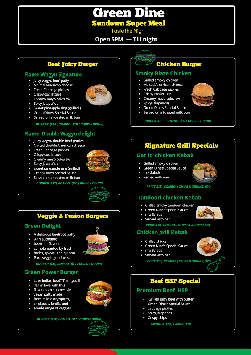 Menu, GREEN DINE- Cafe & Grill