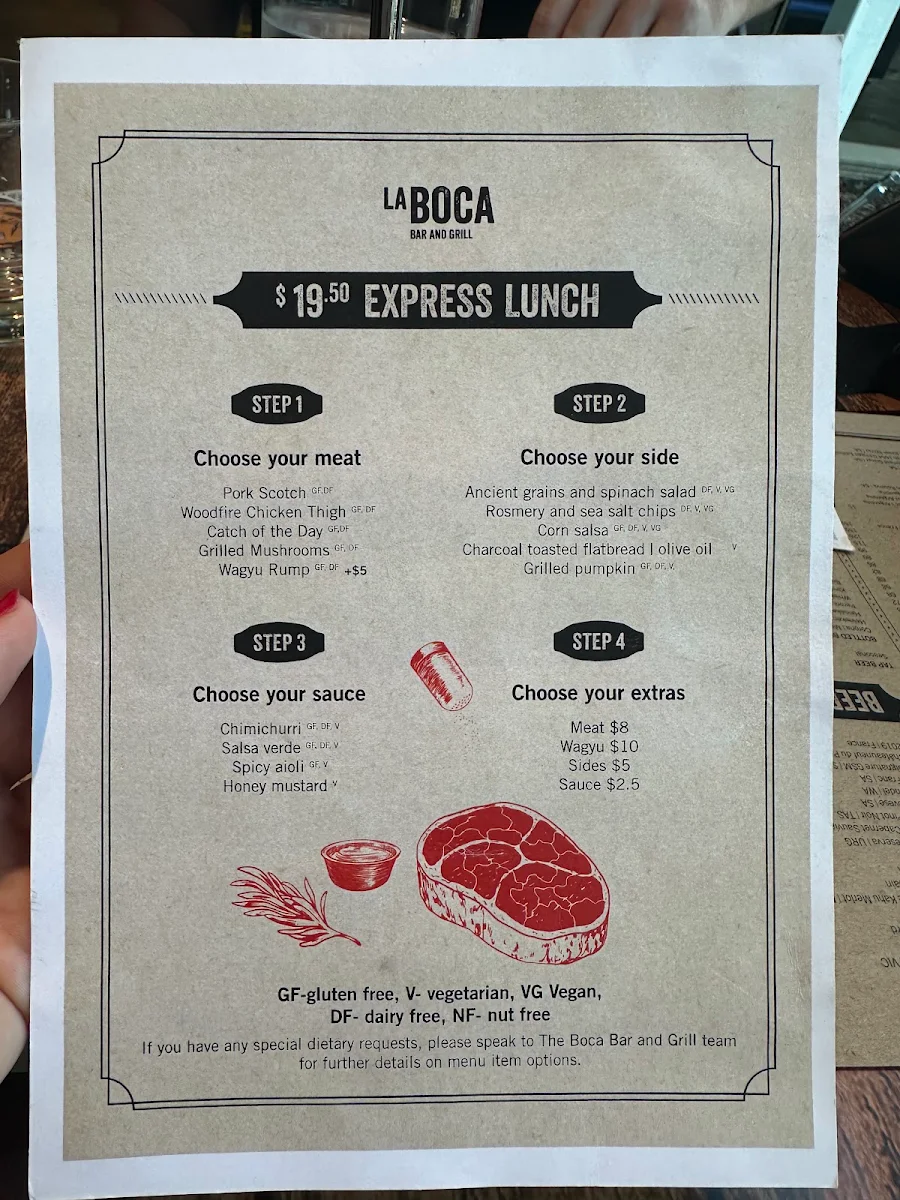 Menu, La Boca Bar and Grill Brisbane