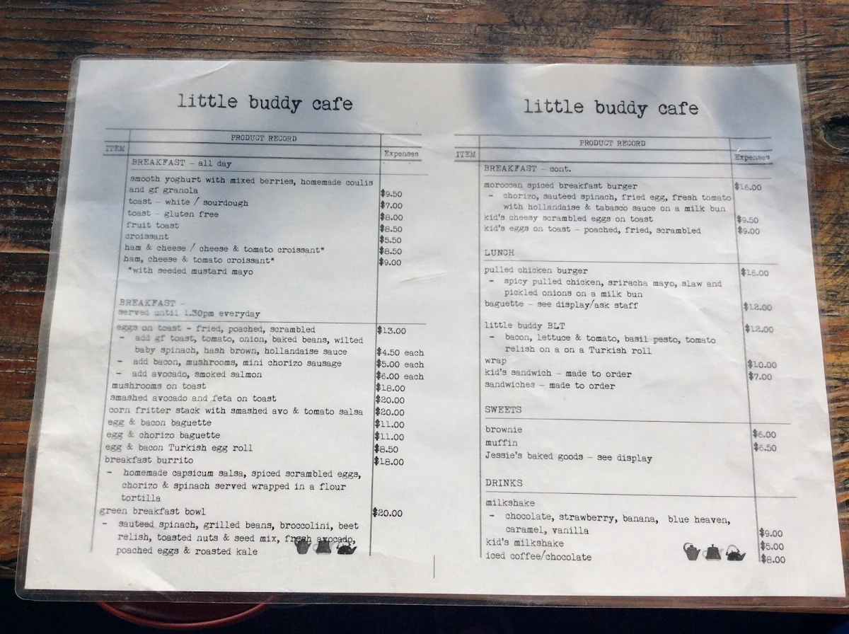 Menu, Little Buddy Cafe.