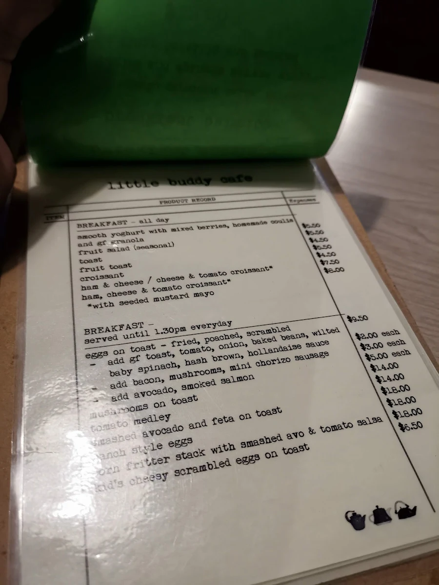 Menu, Little Buddy Cafe.