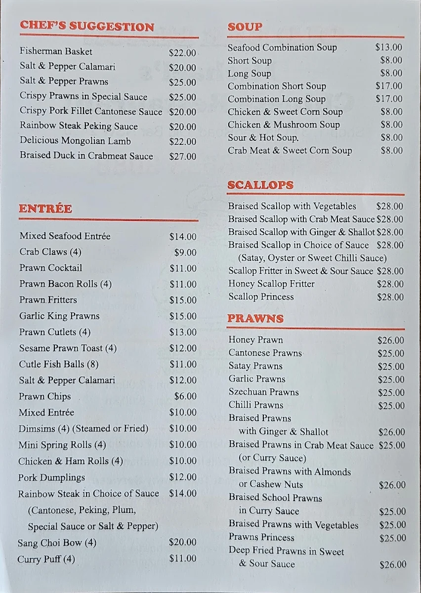 Menu, Michael's Chinese Restaurant