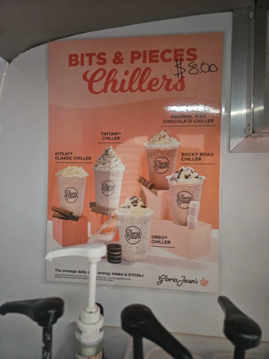 Menu, Gloria Jeans Mobile Coffee Van Queanbeyan