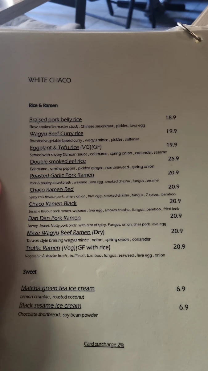 Menu, White Chaco