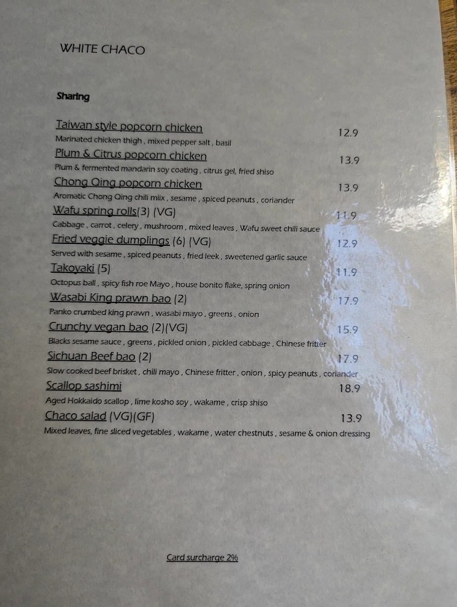 Menu, White Chaco