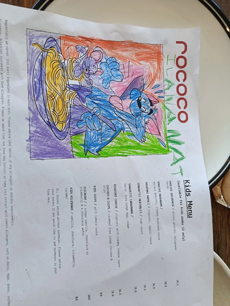 Menu, Rococo Hawthorn
