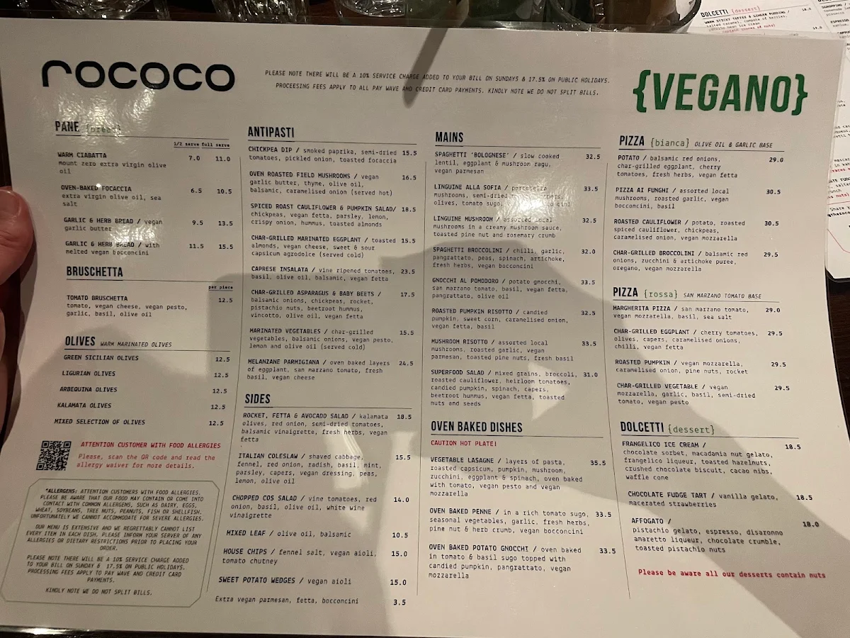 Menu, Rococo Hawthorn