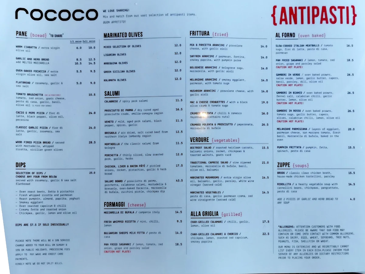 Menu, Rococo Hawthorn