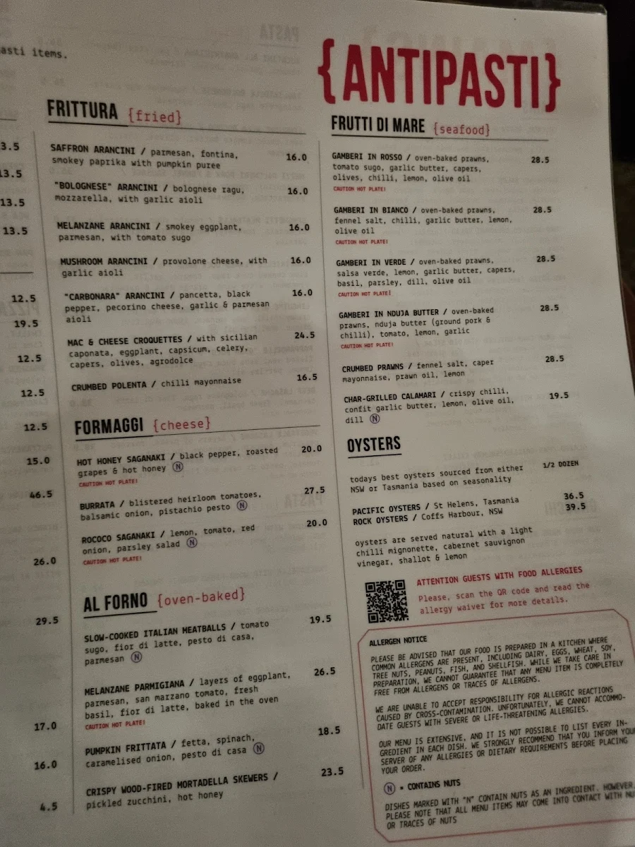 Menu, Rococo Hawthorn