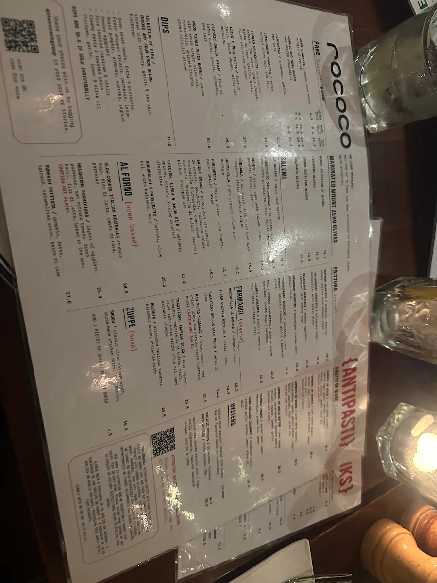 Menu, Rococo Hawthorn
