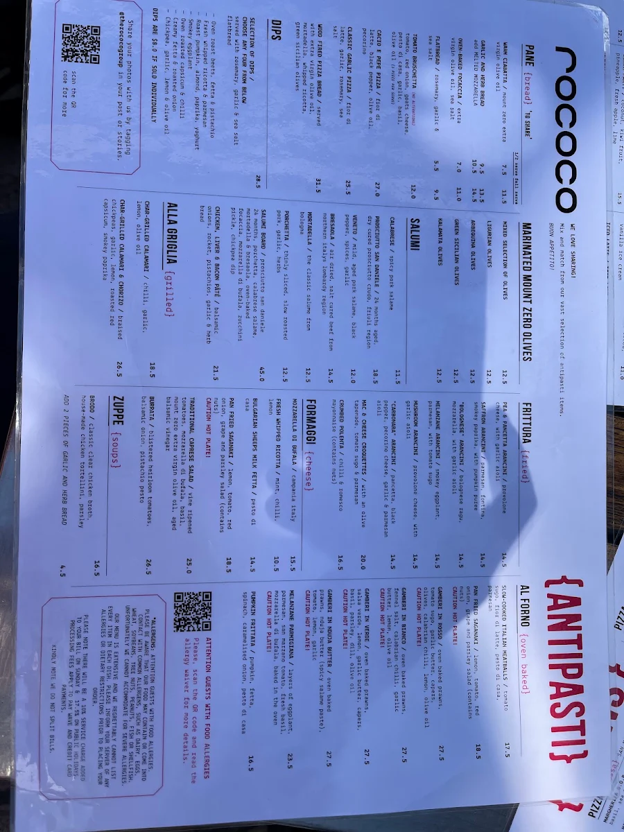 Menu, Rococo Hawthorn