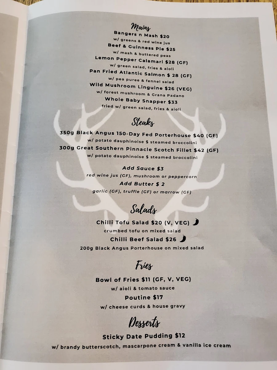 Menu, Limerick Arms Hotel