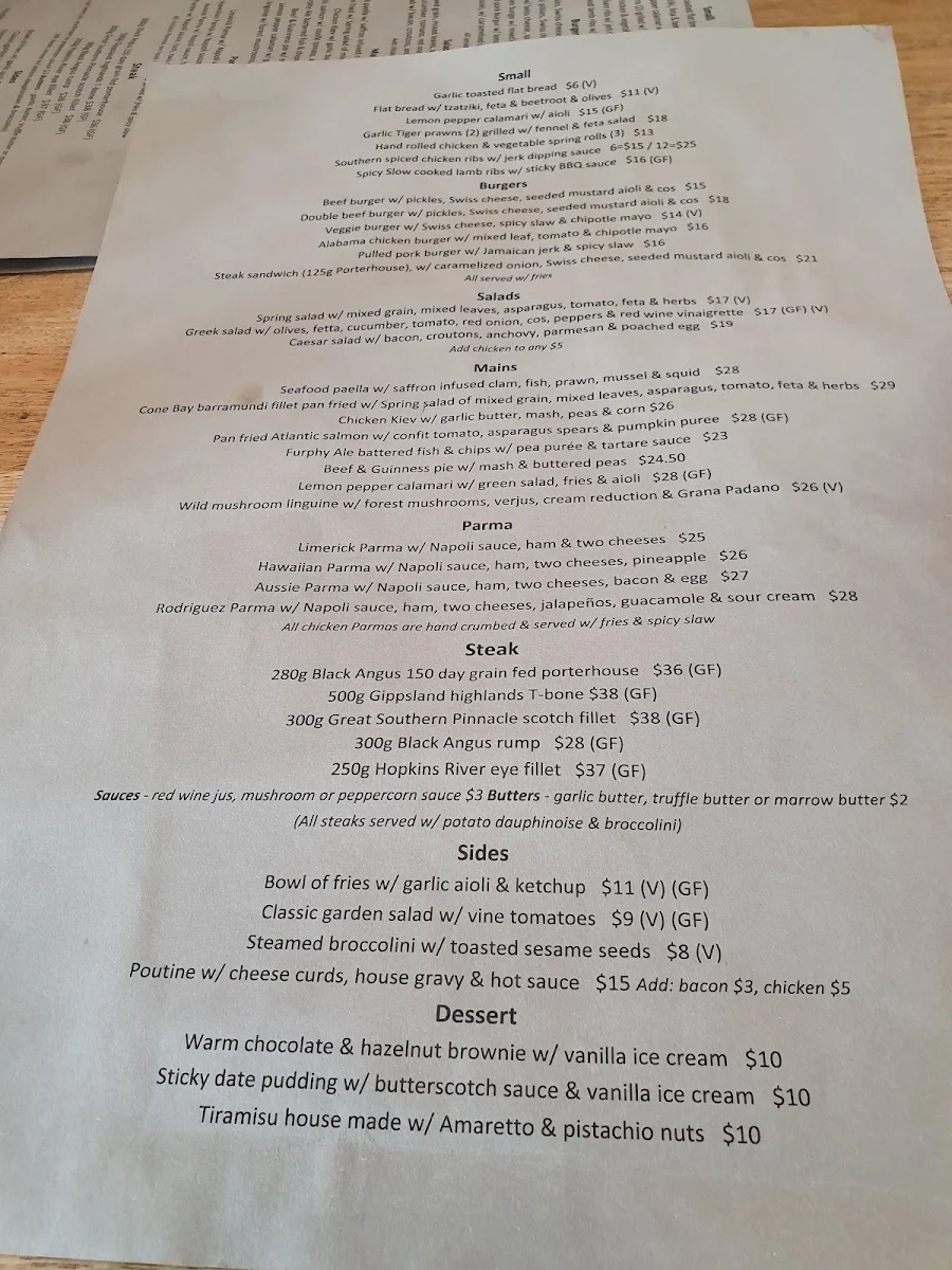 Menu, Limerick Arms Hotel