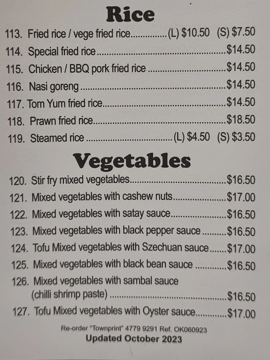 Menu, Onn's Kitchen Chinese and Malaysian takeaway