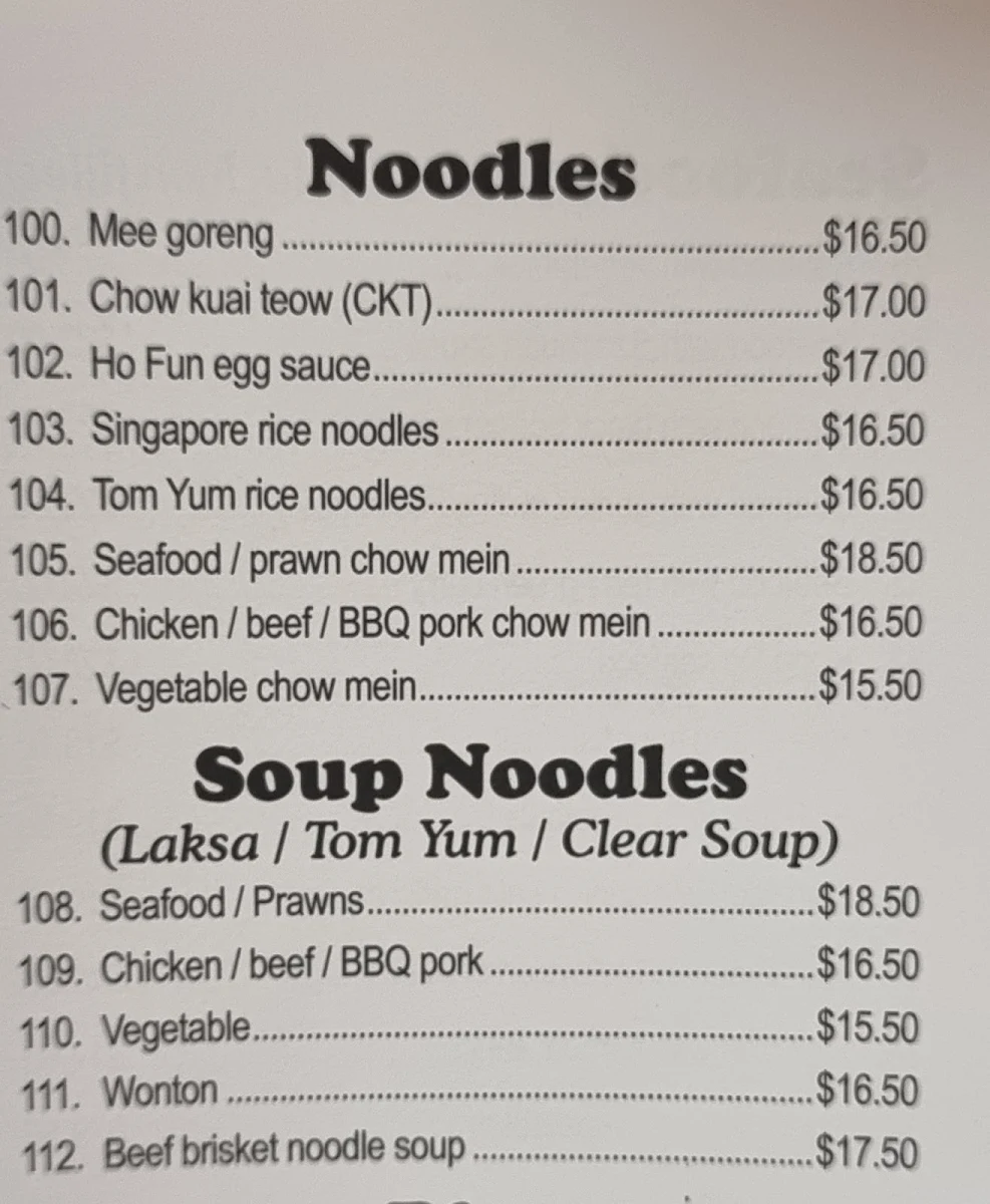 Menu, Onn's Kitchen Chinese and Malaysian takeaway