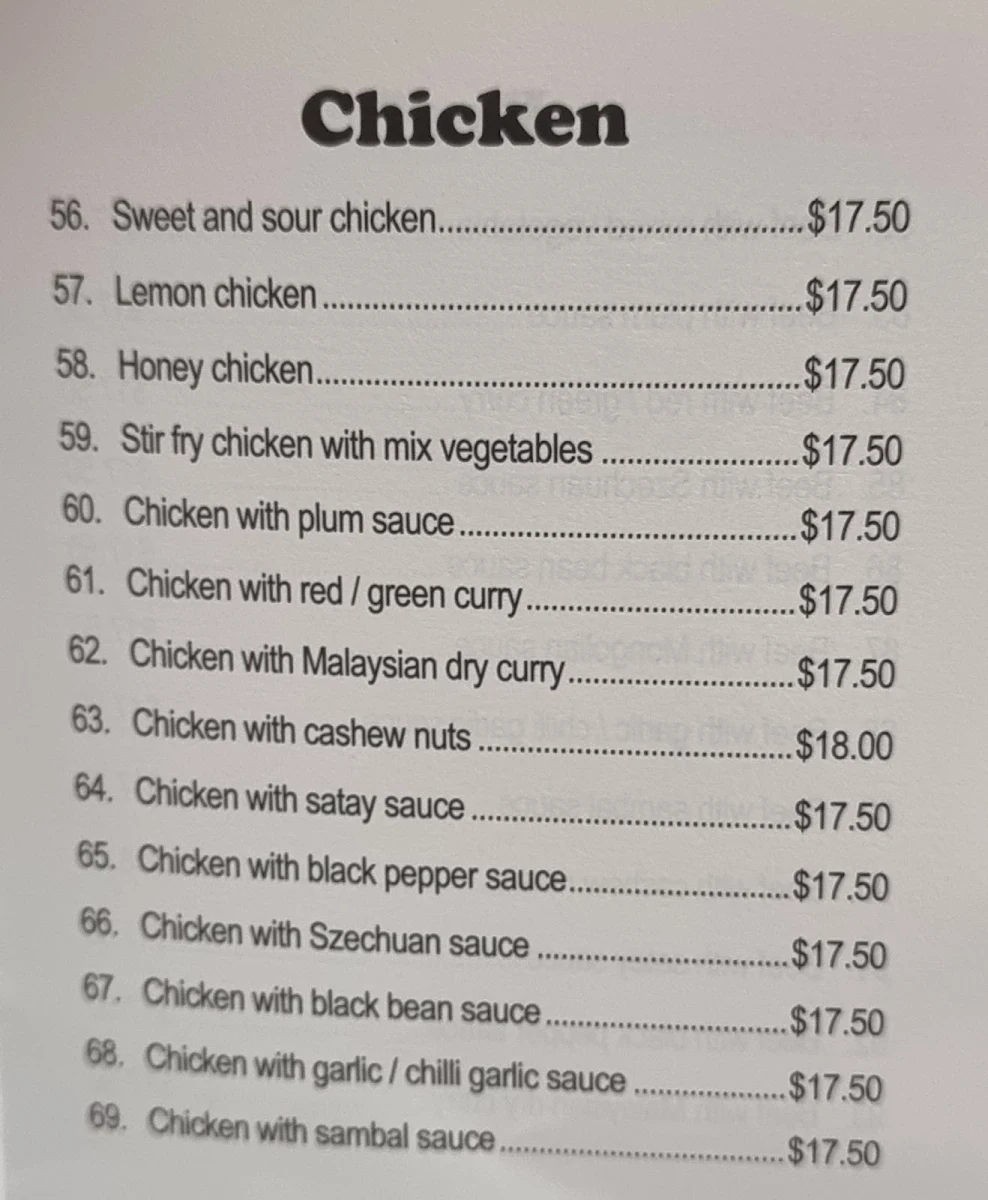Menu, Onn's Kitchen Chinese and Malaysian takeaway