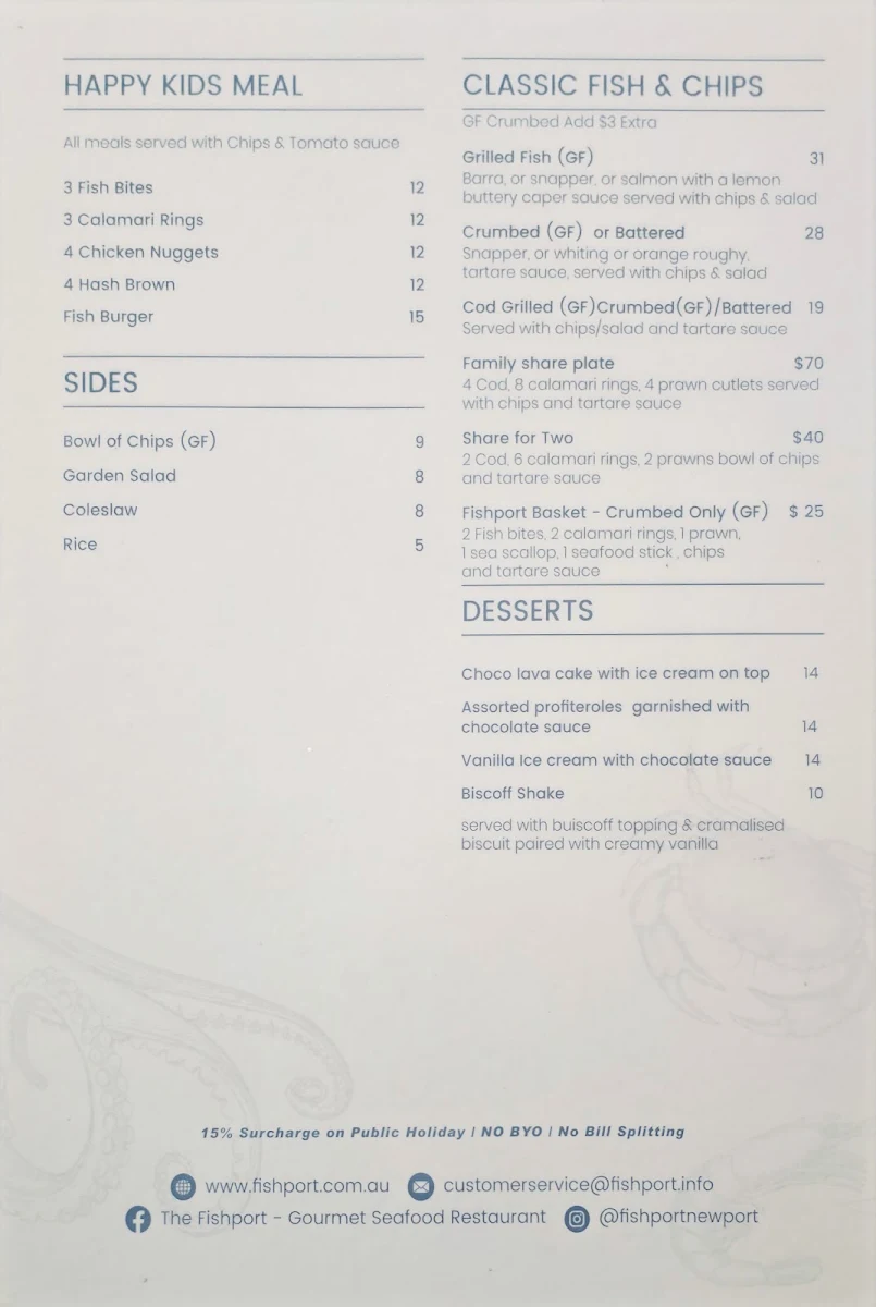 Menu, Fishport- Gourmet Seafood seafood restaurants in Brisbane