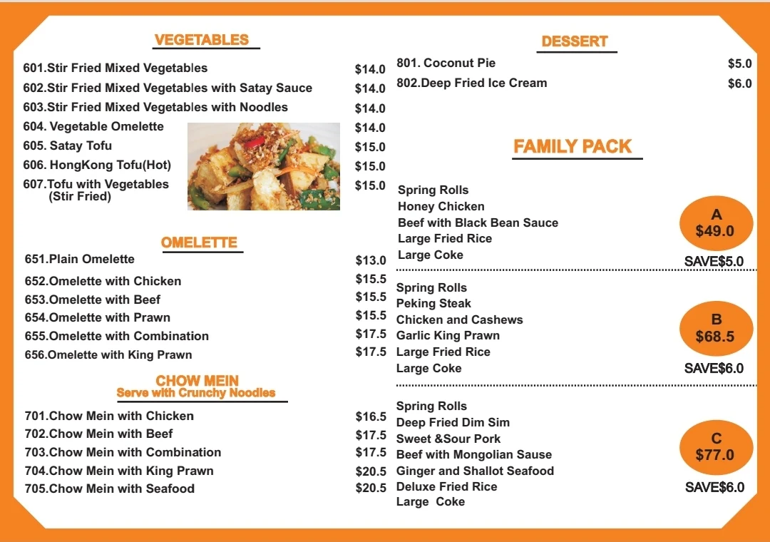 Menu, Lucky Star Asian Take Away