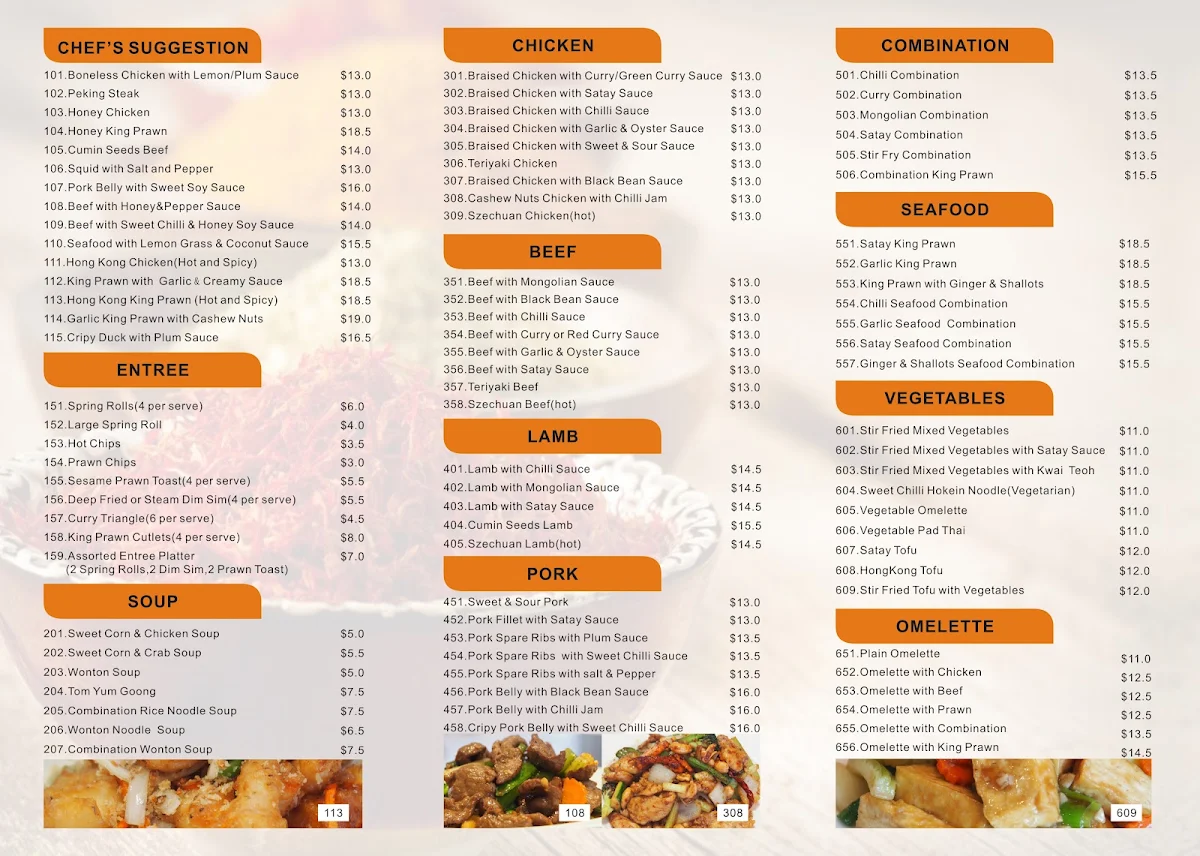 Menu, Lucky Star Asian Take Away