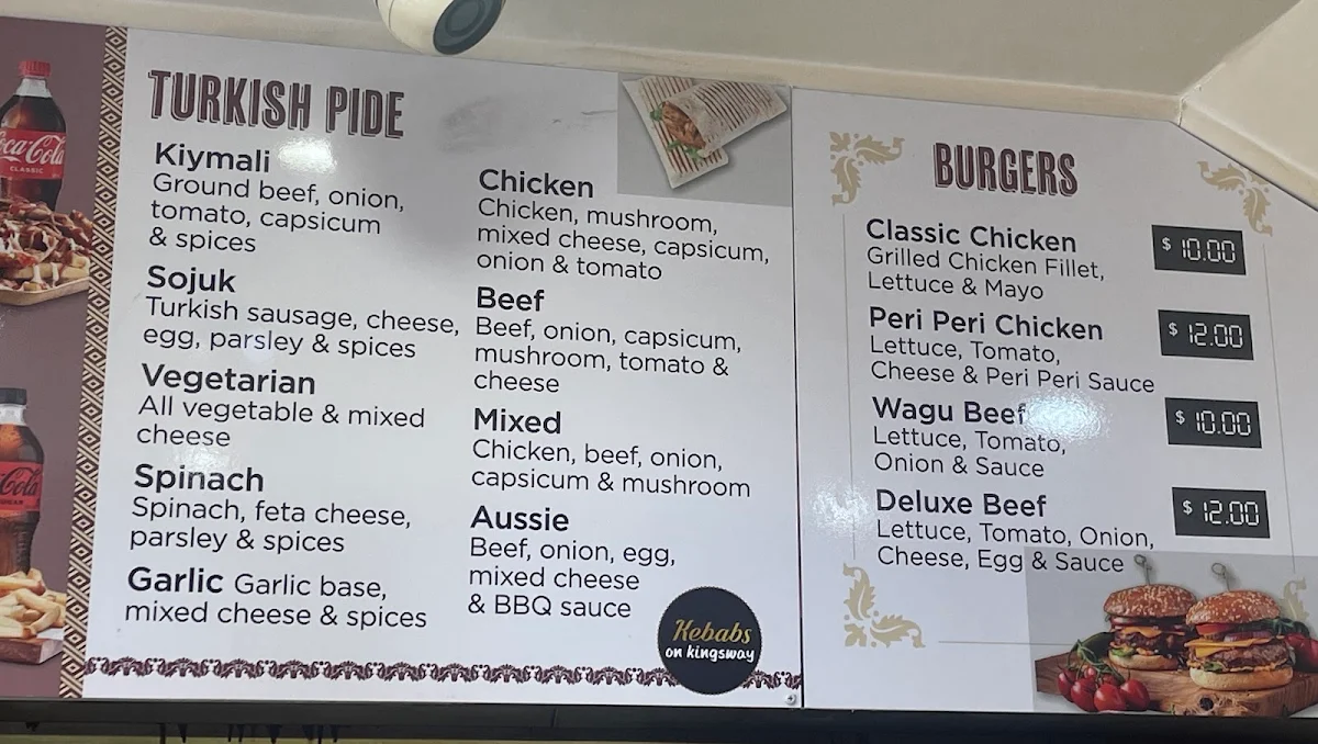 Menu, Kebabs on Kingsway