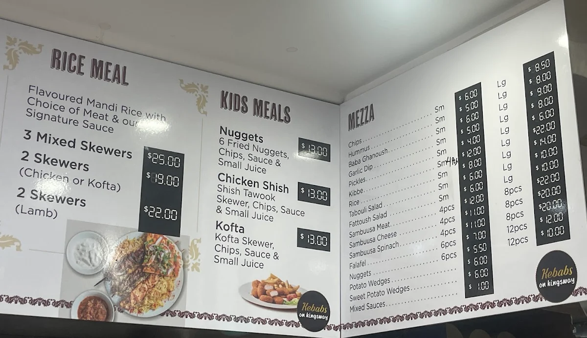 Menu, Kebabs on Kingsway