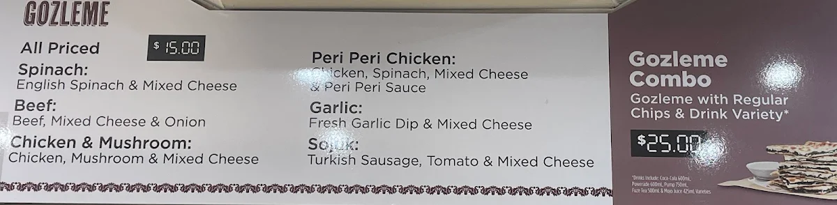 Menu, Kebabs on Kingsway