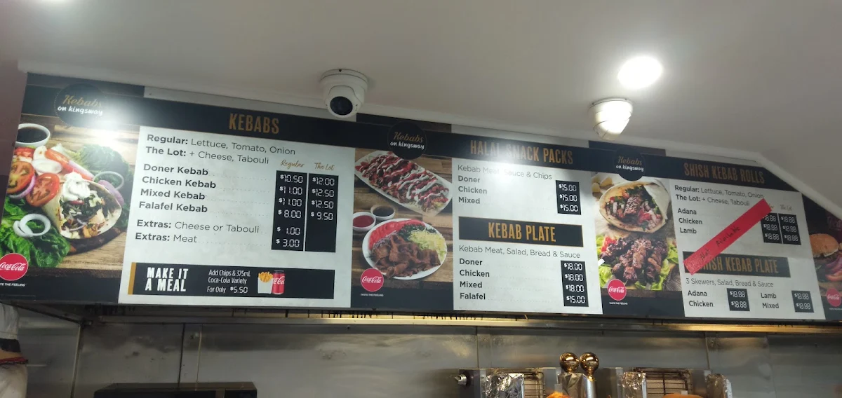 Menu, Kebabs on Kingsway
